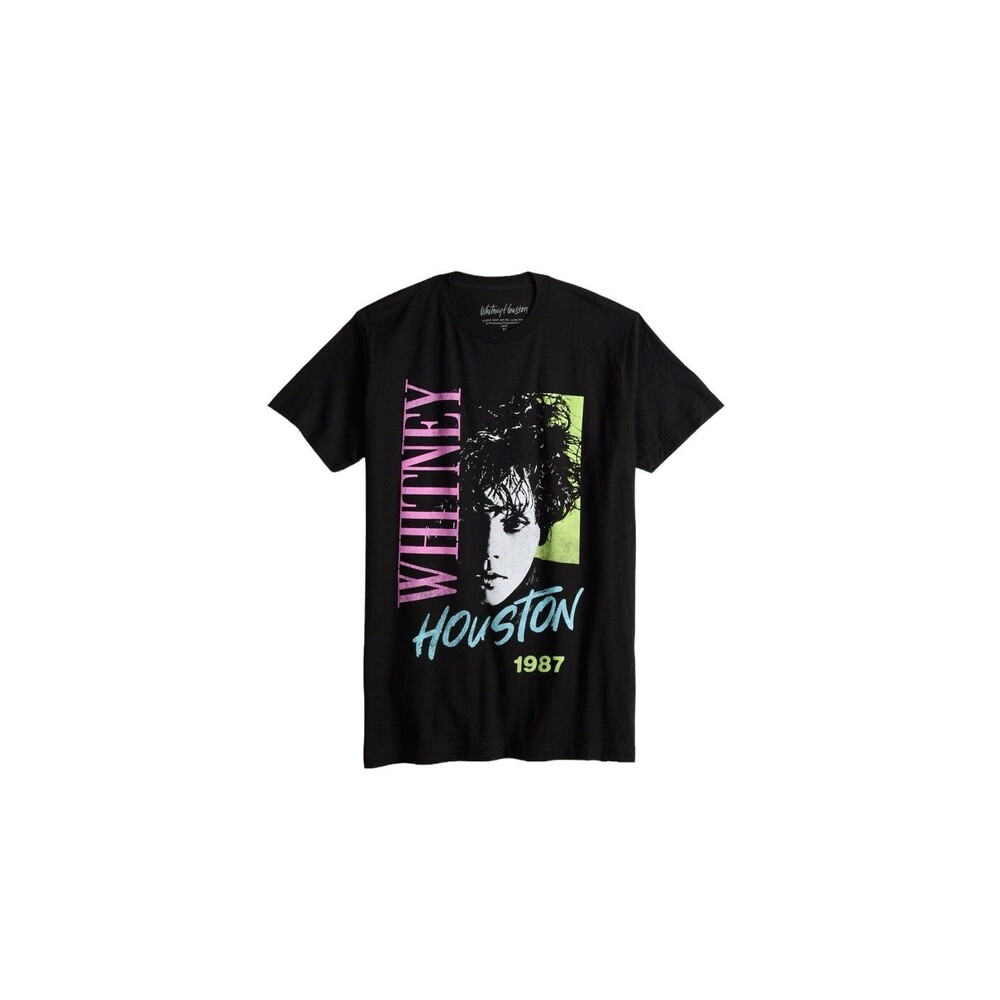 Mens  Black Classic Photo Whitney Houston 90s POP Music Singer Shirt Small